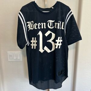 BEEN TRILL Mens Baseball Jersey Shirt Navy Blue Mesh Large